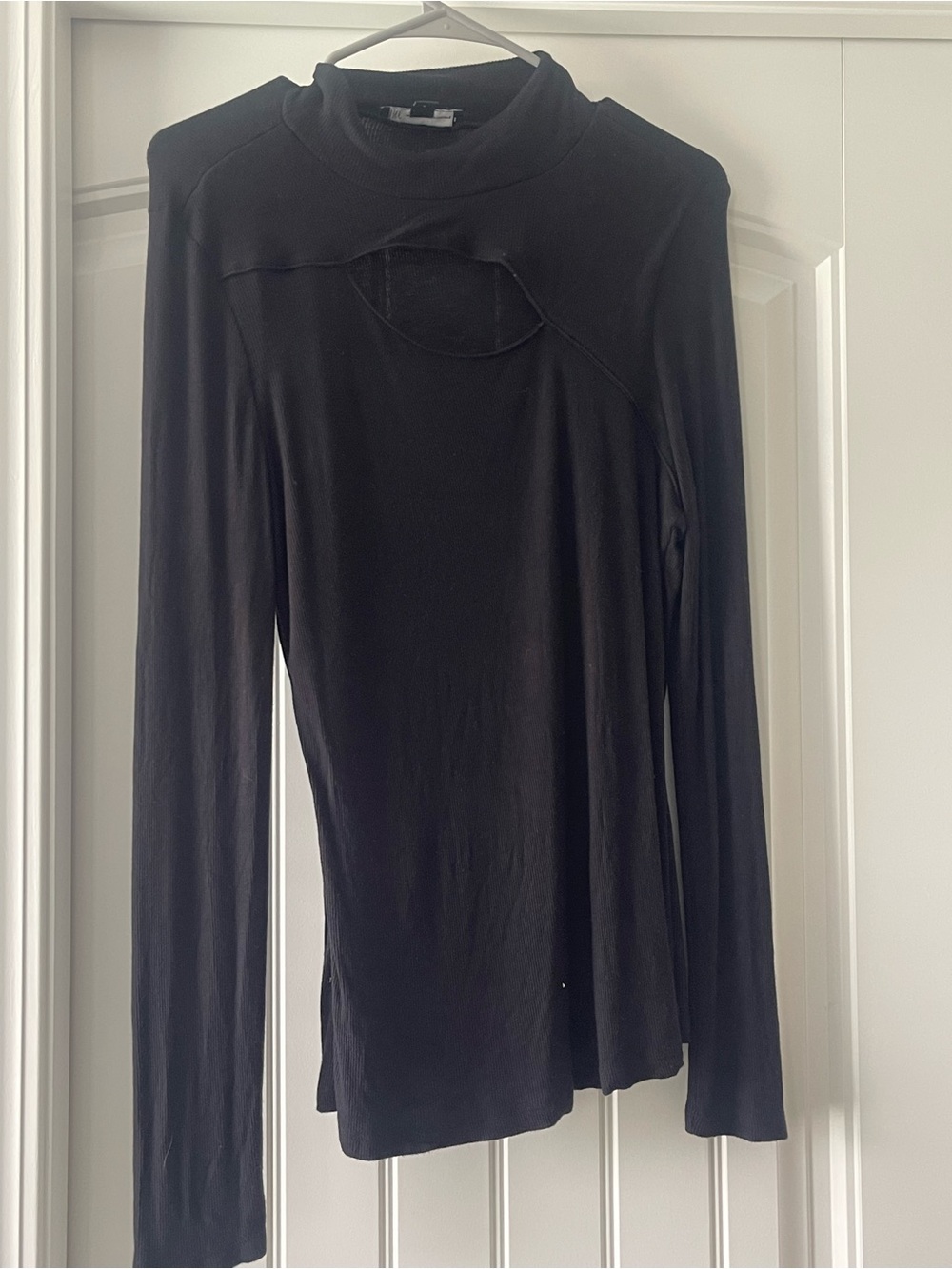 INC International Concepts Black Long-Sleeve Mock Neck Top with Front Cutout